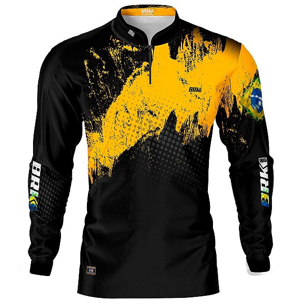 Camisa de Pesca BRK Preto e Amarelo com UV50 +