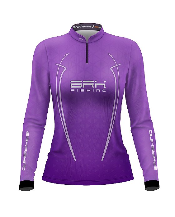 Camisa de Pesca Feminina BRK Fishing Roxo Textura Quadriculada com UV50+