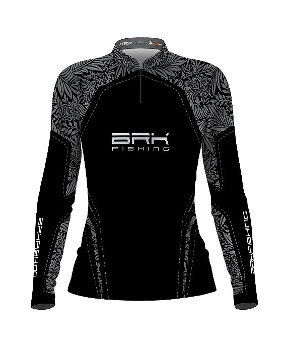 Camisa de Pesca Feminina BRK Preta e Cinza Florida com UV50+