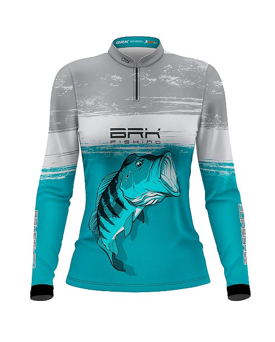 Camisa de Pesca Feminina BRK Azul Tucunaré Azul com UV50+