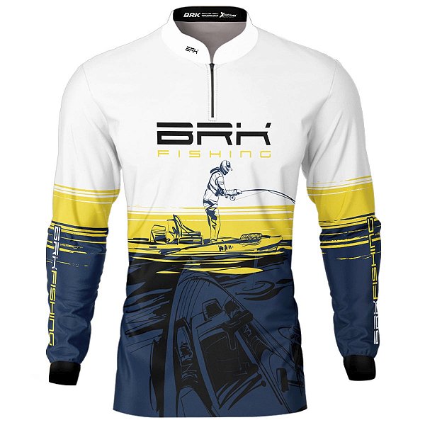 Camisa de Pesca BRK Amarelo e Azul Caiaque Fishing com UV50+