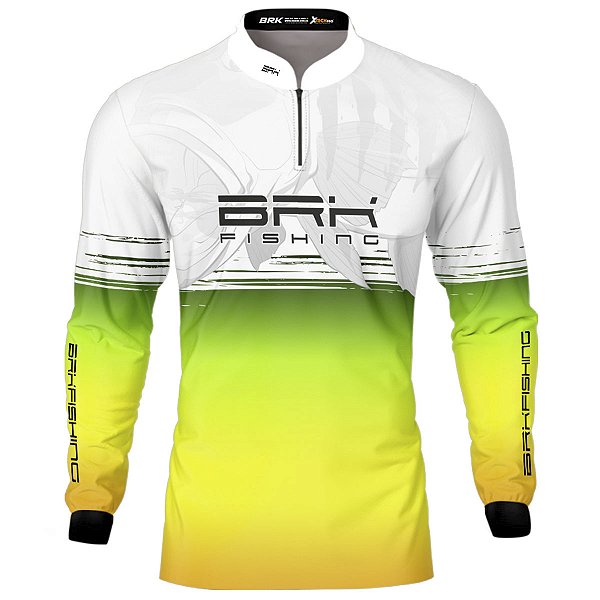 Camisa de Pesca BRK Isca Artificial XRAP Verde e Branca com UV50+