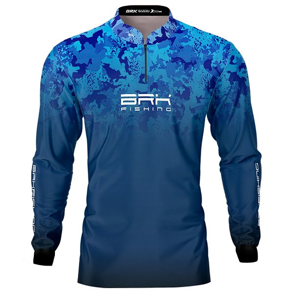 Camisa de Pesca BRK Azul Naval Camuflado com Proteção UV50+