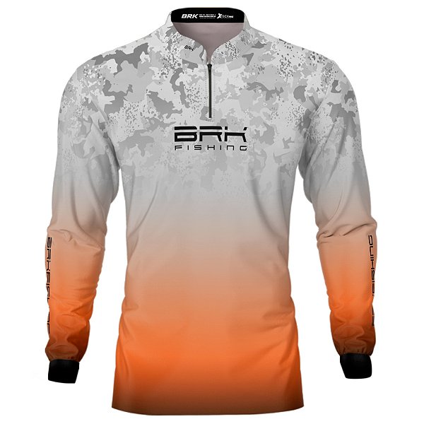 Camisa de Pesca BRK Branca Camuflada e Laranja com Proteção UV50+