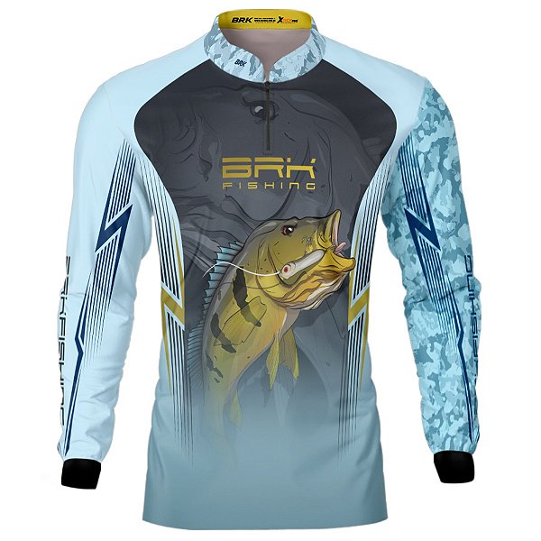 Camisa de Pesca Azul Clara BRK Tucunaré Vazzoleri com UV50+