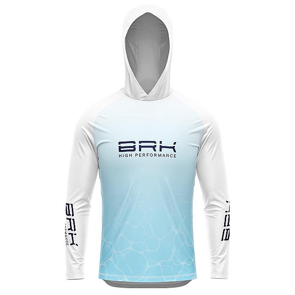 Camisa de Pesca Com Capuz BRK Branca Degradê Azul Com UV50+