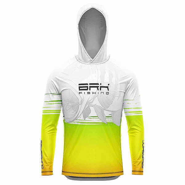 Camisa de Pesca Com Capuz Branca e Verde BRK XRAP com UV50+