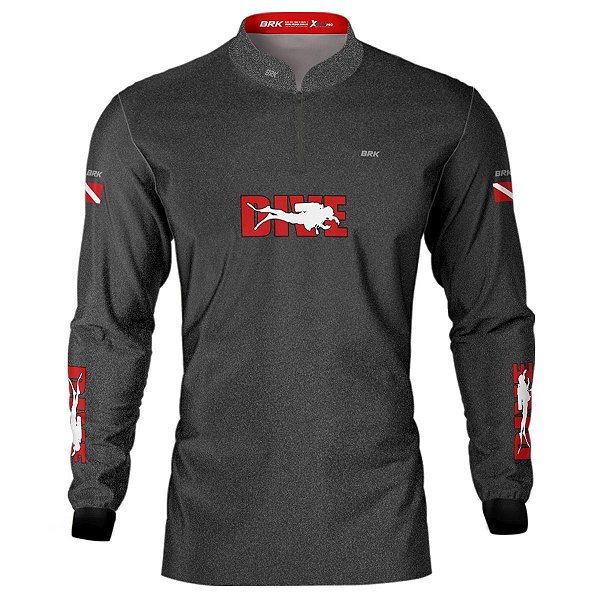 Camisa de Pesca BRK 'Dive' Preta e Vermelha com UV50+