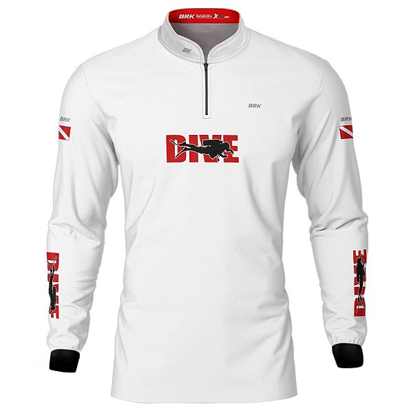 Camisa de Pesca BRK 'Dive' Branca e Vermelha com UV50+