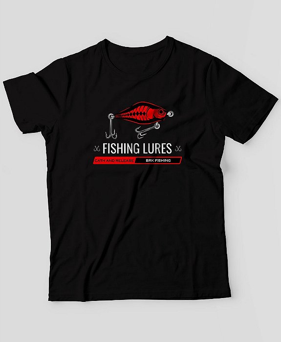 Camiseta BRK Fishing Lures Black Red Algodão Egípcio