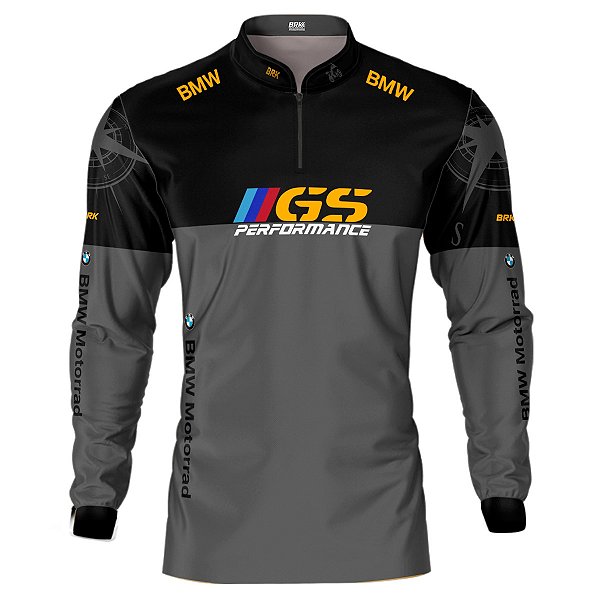 Camisa Brk Motociclismo GS BMW Performance Cinza e Preto com Proteção Solar UV  50+