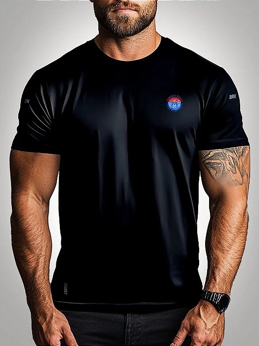 Camiseta Motociclista Brk Rota 66 USA Preta com UV50+