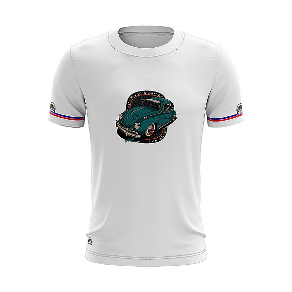 Camiseta Brk Fusca Azul Antigo Branca com Uv 50