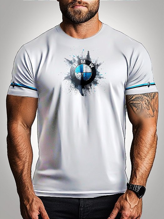 Camiseta Casual Brk Motociclismo BMW Branca com UV50+