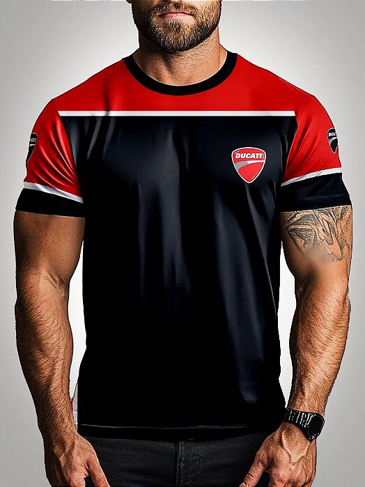 Camiseta Motociclista Brk Moto Ducati 03 Preta e Vermelha com UV50+