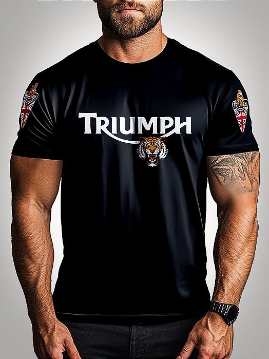 Camiseta Casual Brk Motociclismo Triumph Ride a Tiger com UV 50+