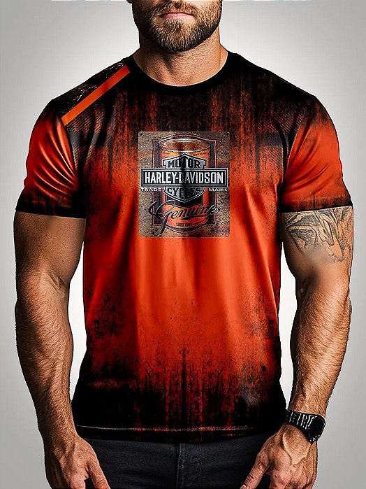 Camiseta de Motociclismo Brk Preto e Laranja Degradê com Uv50