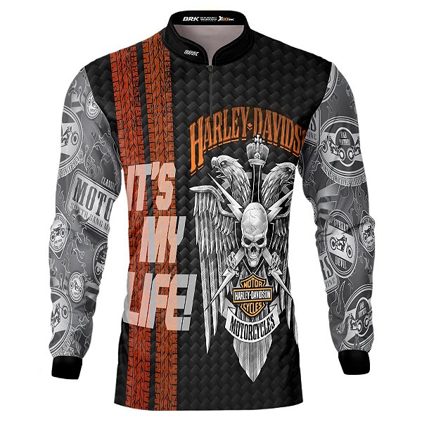 Camisa Motociclista Brk Moto H-D Caveira Skull com Uv50