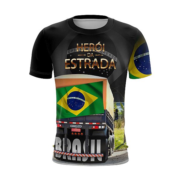 Camiseta de Caminhão Brk Caminhoneiro Brasil Patriota Herói da Estrada com UV50+