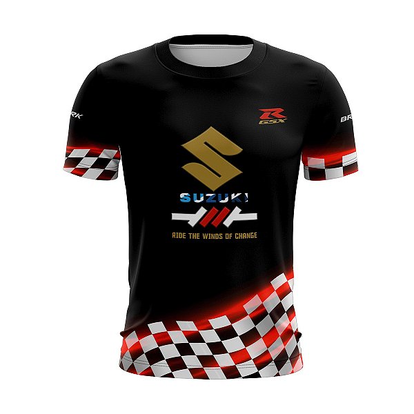 Camiseta de Motociclismo Brk Casual Preto e Vermelho com Uv 50