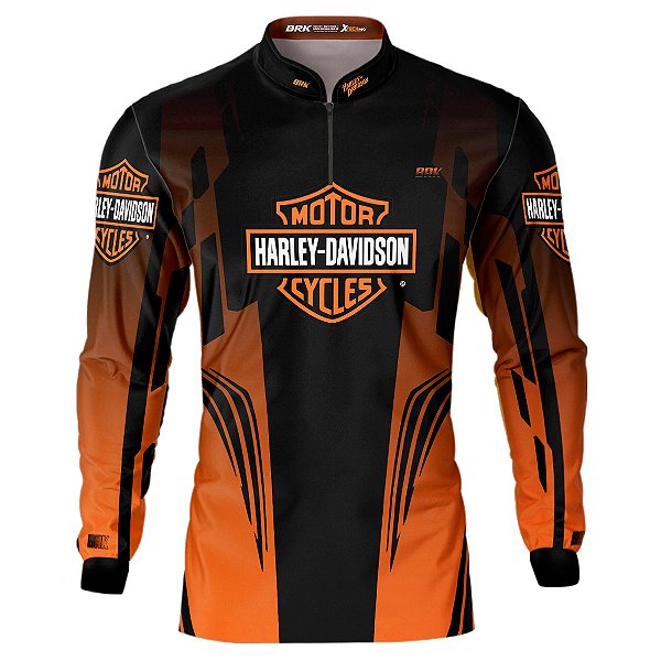 Camisa Motociclista Brk Laranja e Preto Moto H-D com Uv50