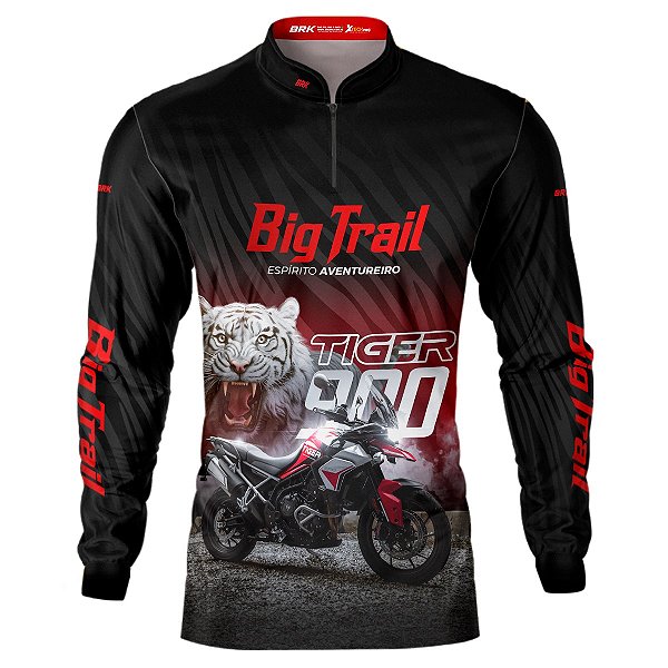 Camisa Motociclista BRK Tiger 900 Preta e Vermelha com UV50+