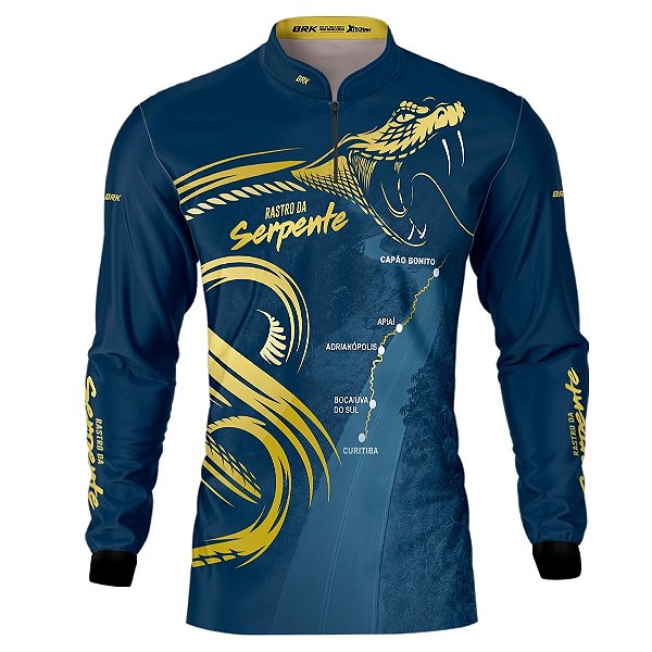 Camisa Motociclismo BRK Rastro da Serpente Azul Marinho Com UV50+