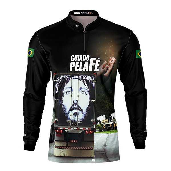 Camisa de Caminhão BRK para Caminhoneiro Carreta Guiado Por Deus Fé com Proteção Solar UV50+