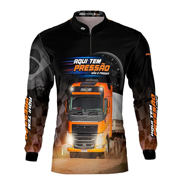 Camisa de Caminhão BRK para Caminhoneiro Carreta Aqui Tem Pressão com Proteção Solar UV50+