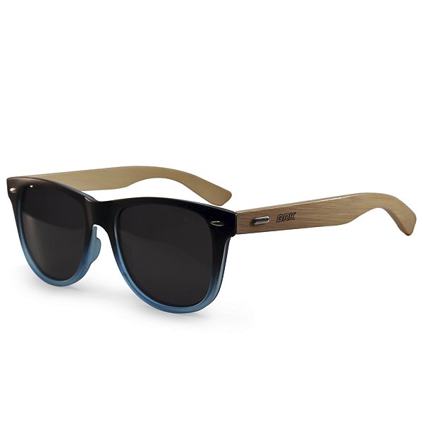 Óculos de Sol BRK Redondo Azul/Bambu com Lente Polarizada Preto