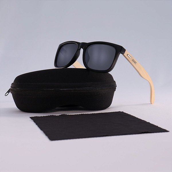 Óculos de Sol BRK Quadrado Bambu com Lente Polarizada Preto