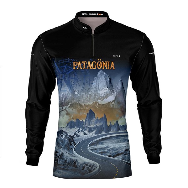 Camisa Motociclismo Brk Patagônia Preta e Azul com Proteção Solar UV50+