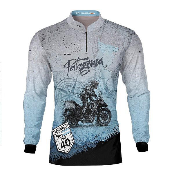 Camisa Motociclismo Brk Patagônia Azul e Cinza com Proteção Solar UV50+