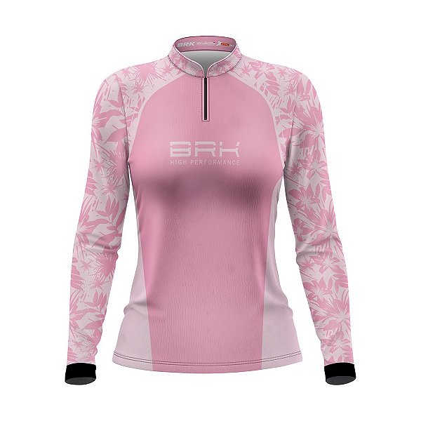 Camisa de Pesca Brk Básica Floral Rosa com Proteção UV50+