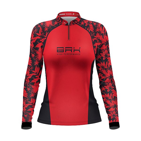 Camisa de Pesca Brk Básica Floral Salmão e Chumbo com Proteção UV50+
