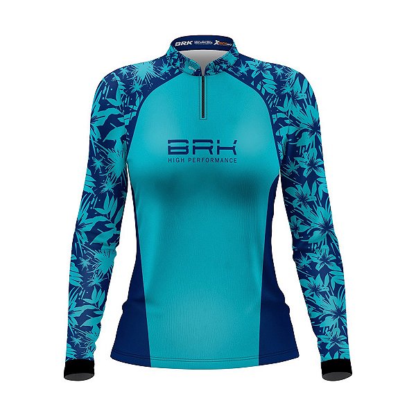 Camisa de Pesca Brk Básica Floral Verde Água com Proteção UV50+