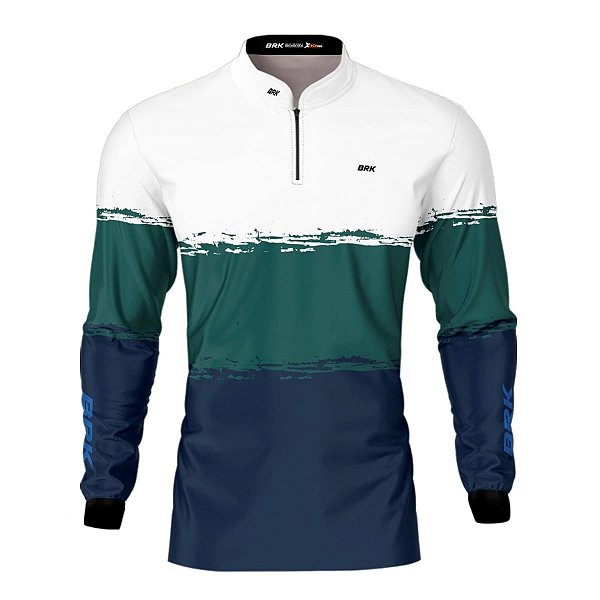Camisa Agro Brk Textura Verde Azul e Branco com Proteção Solar UV50+