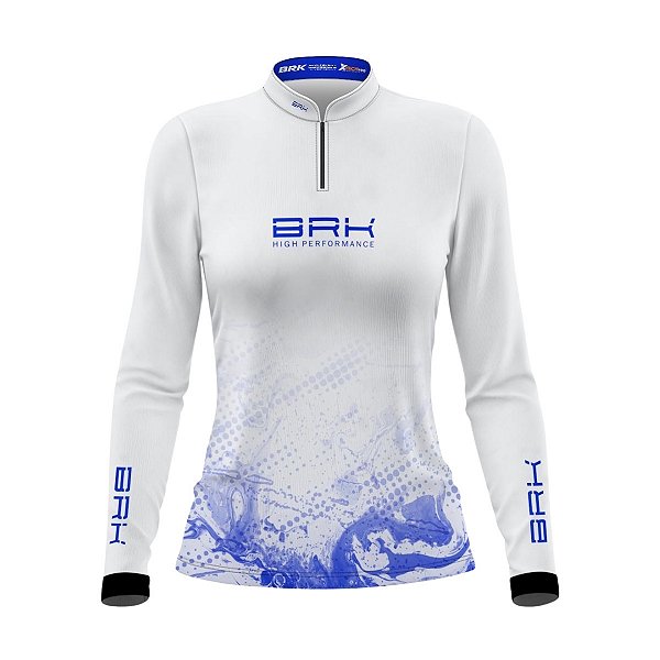 Camisa Agro Brk Feminina Azul e Branca com Proteção Solar UV50+