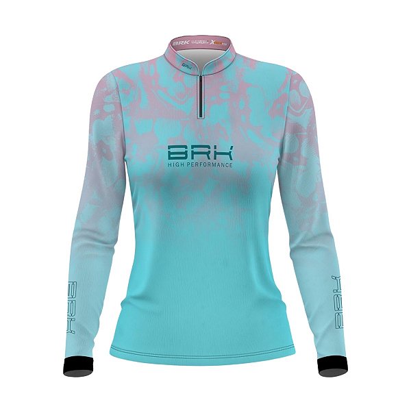Camisa Agro Brk Feminina Ciano com Rosa com Proteção Solar UV50+