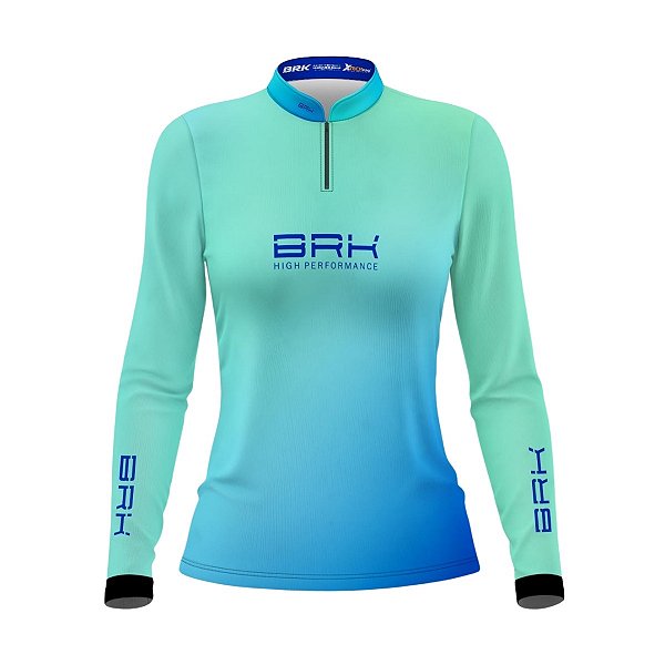 Camisa Agro Brk Feminina Azul e Verde com Proteção Solar UV50+