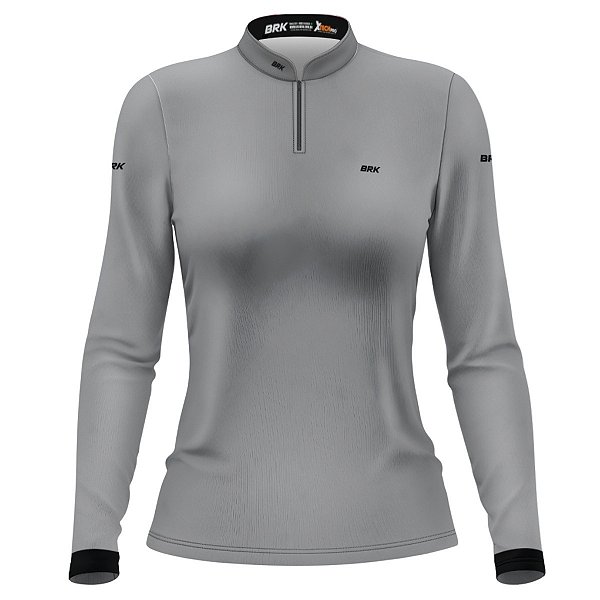 Camisa Feminina Agro Brk Básica Cinza Claro com Proteção Solar UV50+