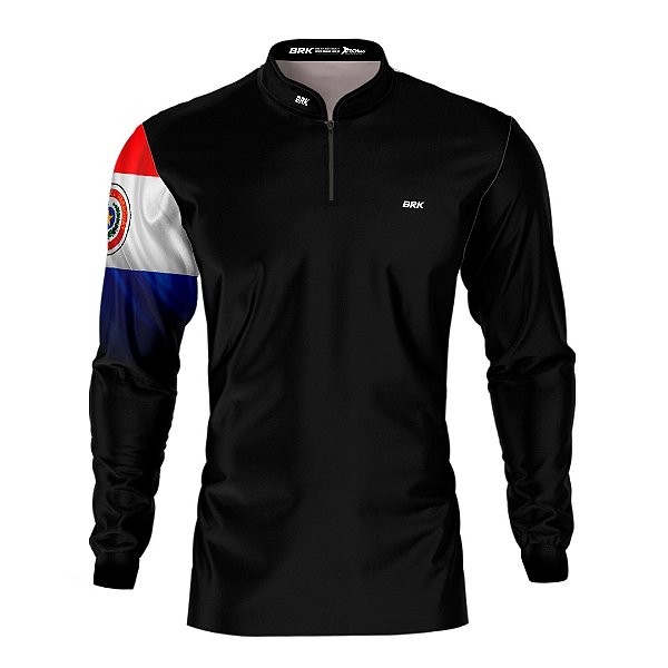 Camisa Agro Brk Preta Bandeira Paraguai Braço com Proteção Solar UV50+