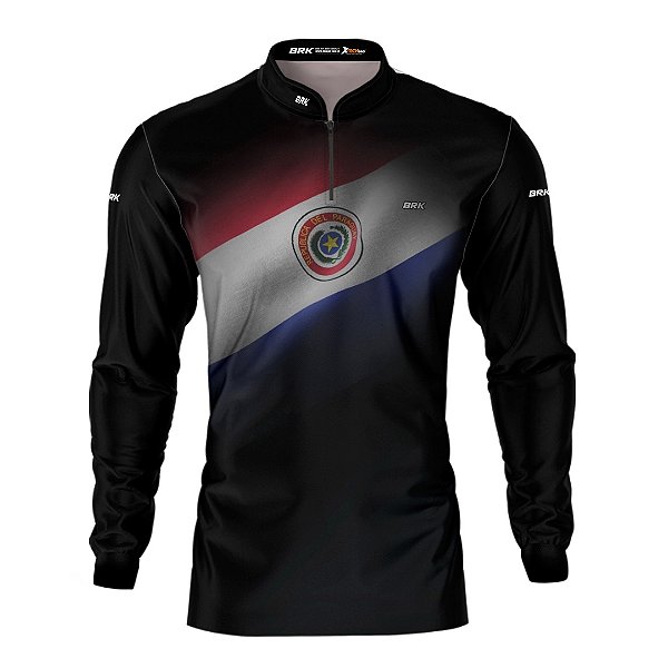 Camisa Agro Brk Preta Bandeira Paraguai Peito Rio Grande  com Proteção Solar UV50+