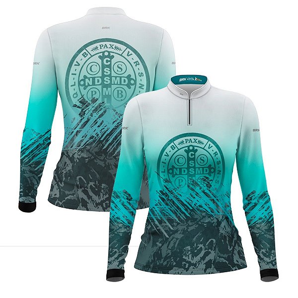 Camisa Feminina Agro Brk São Bento Ciano Claro com Proteção Solar UV50+