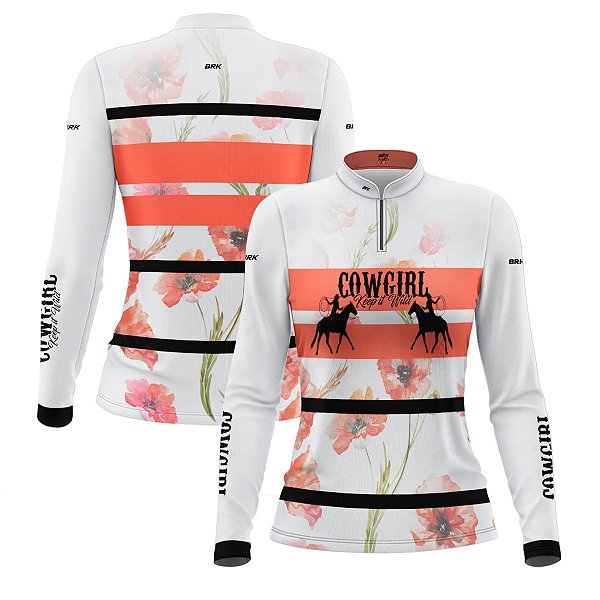 Camisa Feminina Agro Brk Cowgirl Branca com Proteção Solar UV50+