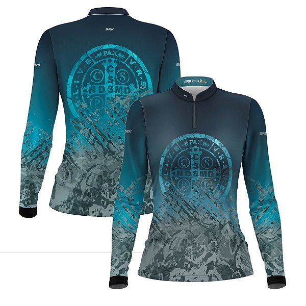 Camisa Feminina Agro Brk São Bento Ciano Escuro com Proteção Solar UV50+