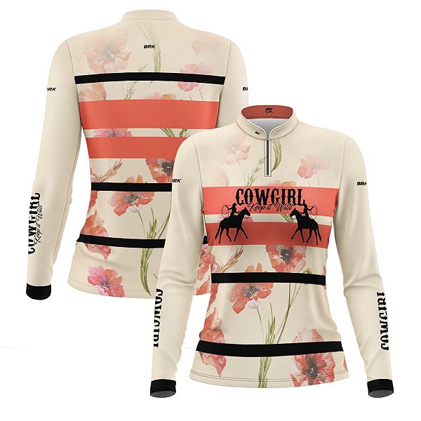Camisa Feminina Agro Brk Cowgirl Bege com Proteção Solar UV50+