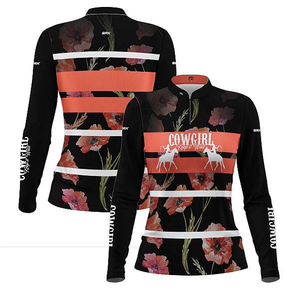 Camisa Feminina Agro Brk Cowgirl Preta com Proteção Solar UV50+