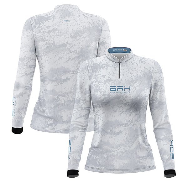 Camisa de Pesca Feminina Brk Camuflado Branco com Proteção Solar UV50+