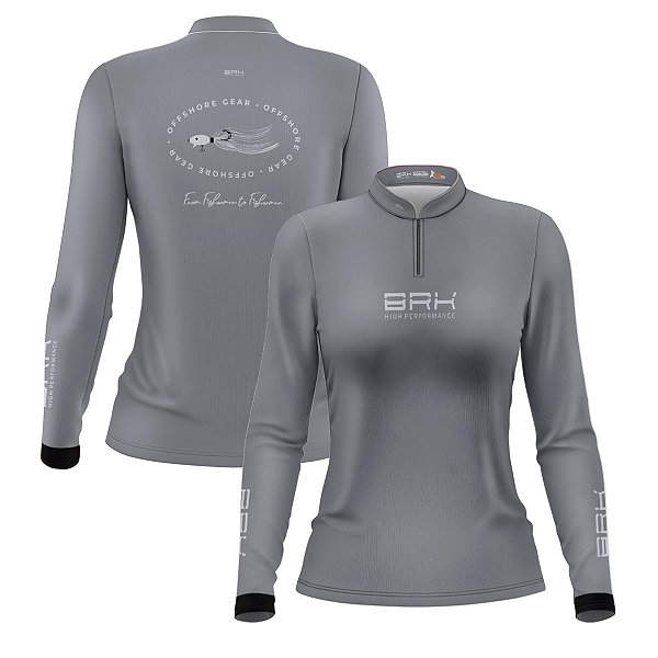 Camisa de Pesca Feminina Brk Offshore Gear Iscas Cinza com Proteção Solar UV50+